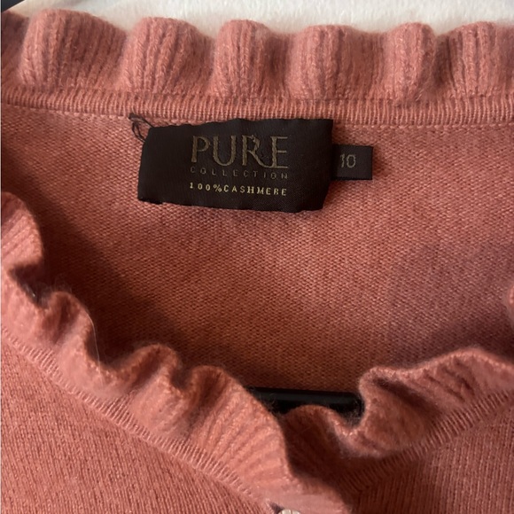 Pure Collection 100% Cashmere ruffle edge cardigan 10 small flaw Orange / Peach - Picture 2 of 6